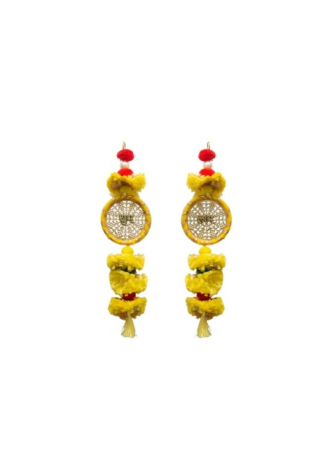 GINI Small Shubh Labh Wall Hanging – Yellow Color – Set Of 2 For Diwali & Entrance Decoration - Image 1