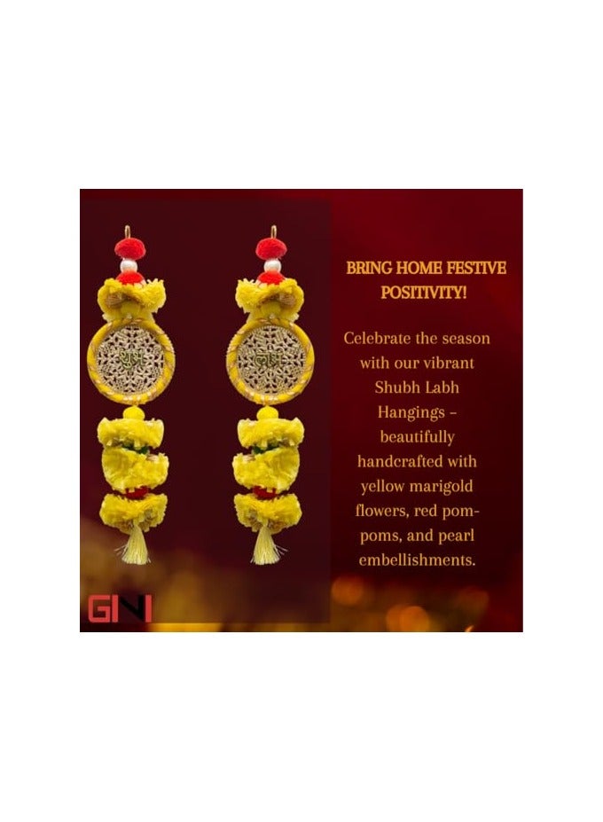 GINI Small Shubh Labh Wall Hanging – Yellow Color – Set Of 2 For Diwali & Entrance Decoration - Image 2