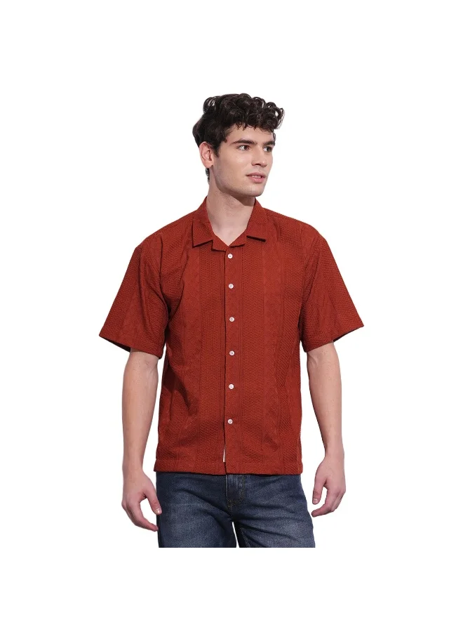 بيينغ هيومان Mens Rust Collared Short Sleeve Shirt