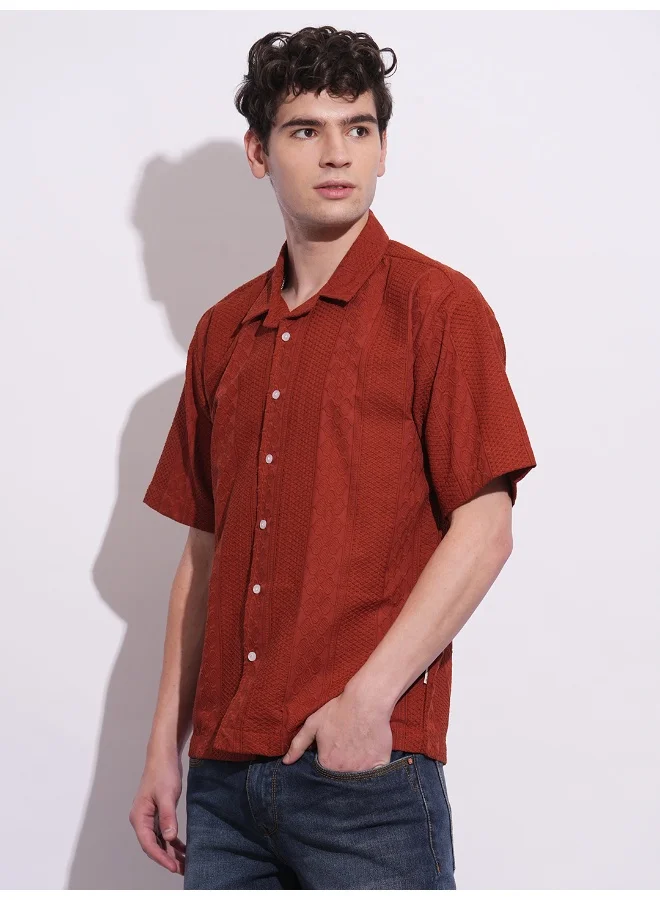 بيينغ هيومان Mens Rust Collared Short Sleeve Shirt