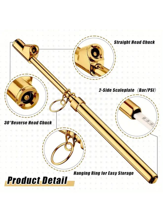 Heavy Duty Dual Head Tire Pressure Gauge Dual Scale PSI And Bar 10 150 PSI 1 10 Bar Range Golden Color Ergonomic Handle Chain Link Design For Truck Car RV Van Tires Vehicle Maintenance Tool Professional Grade Durable Construction 1 Pack - Image 3