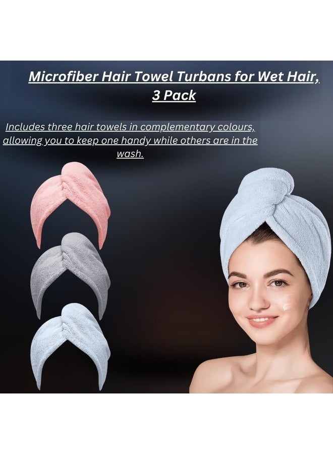 Microfiber Hair Towel Turbans for Wet Hair, 3 Pack, Drying Hair Wraps for Curly Hair Women - Image 3
