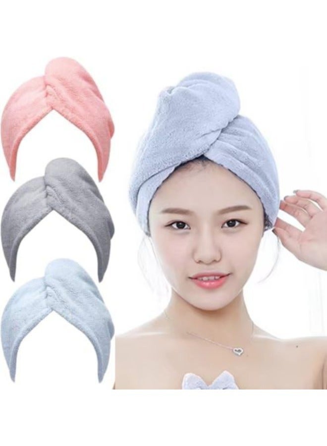 Microfiber Hair Towel Turbans for Wet Hair, 3 Pack, Drying Hair Wraps for Curly Hair Women - Image 1
