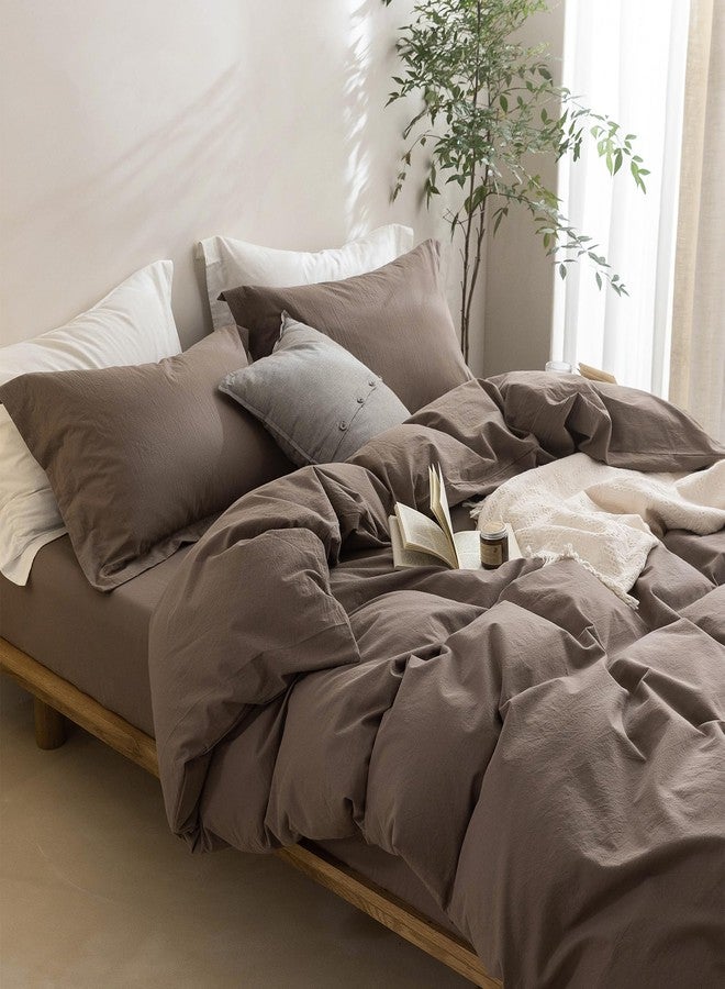BDEAR Linen Feel Light Chocolate Brown Duvet Cover Twin Size 90'' L x 68'' W, 100% Washed Cotton Duvet Cover with Zipper Closure Plus 1 Pillowcase, Cozy and Breathable - Image 3
