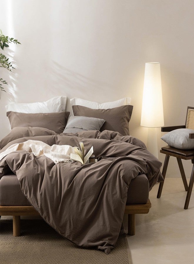 BDEAR Linen Feel Light Chocolate Brown Duvet Cover Twin Size 90'' L x 68'' W, 100% Washed Cotton Duvet Cover with Zipper Closure Plus 1 Pillowcase, Cozy and Breathable - Image 5