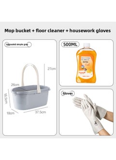 Mop Cleaning Bucket Rectangular Mop Bucket Flat Mop Household Large Plastic Bucket Car Washing Special Mop Bucket-Color:Upgraded Simple Gray + Floor Cleaner + Housework Gloves