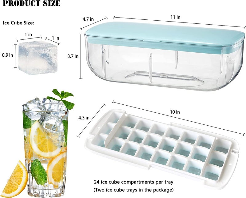 HomeFast FoodGrade Silicone Ice Cube Tray with lid and Storage Bin Double Layer 48 Small Nugget Flexible Ice Cube Molds with Ice Container Scoop Cover for Freezer Blue - Image 2