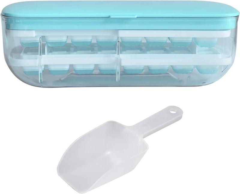 HomeFast FoodGrade Silicone Ice Cube Tray with lid and Storage Bin Double Layer 48 Small Nugget Flexible Ice Cube Molds with Ice Container Scoop Cover for Freezer Blue - Image 1