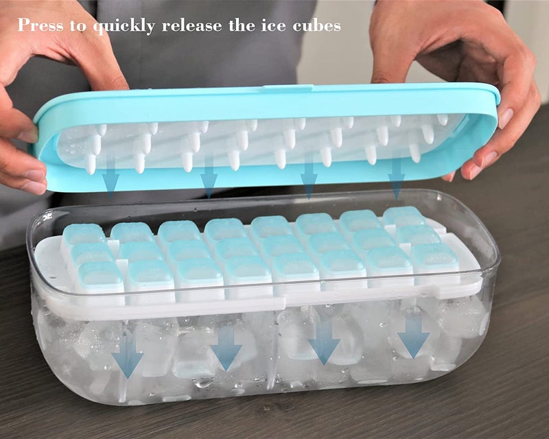 HomeFast FoodGrade Silicone Ice Cube Tray with lid and Storage Bin Double Layer 48 Small Nugget Flexible Ice Cube Molds with Ice Container Scoop Cover for Freezer Blue - Image 4