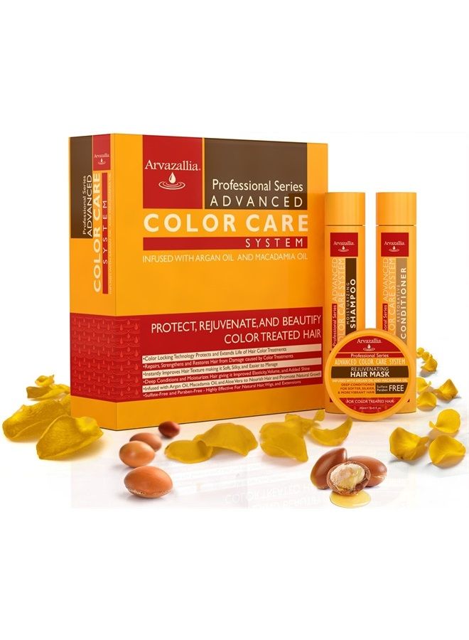 Arvazallia Advanced Color Care Sulfate Free Shampoo and Conditioner Set for Color Treated Hair with Argan Oil and Macadamia Oil By Arvazallia - Shampoo, Conditioner, and Deep Conditioner Hair Mask