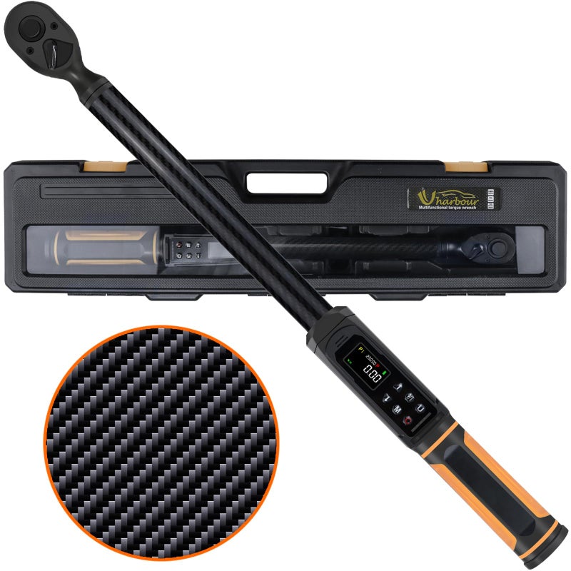 Uharbour Digital Torque Wrench 12 Drive with Carbon Fiber Body 221475 Ftlb Range 1 Accuracy with Vibration Buzzer and LED Alert Suitable for Car Motorcycle and Bicycle - Image 2