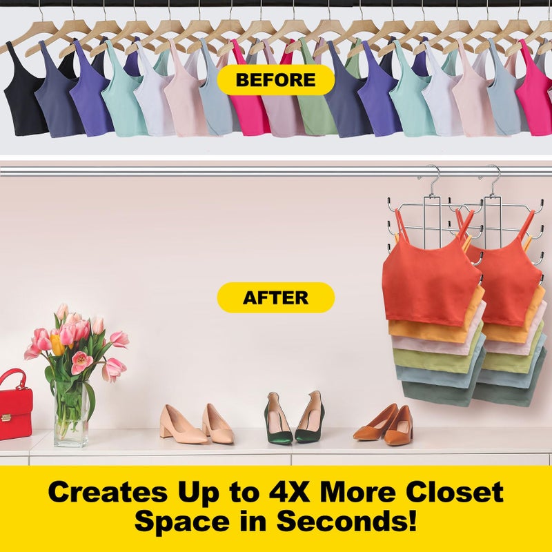 CLODSPAC Metal Tank Top Hanger 2 Pack, Space Saving Bra Organizer with 24 Easy Access Hooks, 360Â° Swivel Closet Organizers and Storage, Apartment College Dorm Room Essentials, Small Space Organization Solution - Image 2