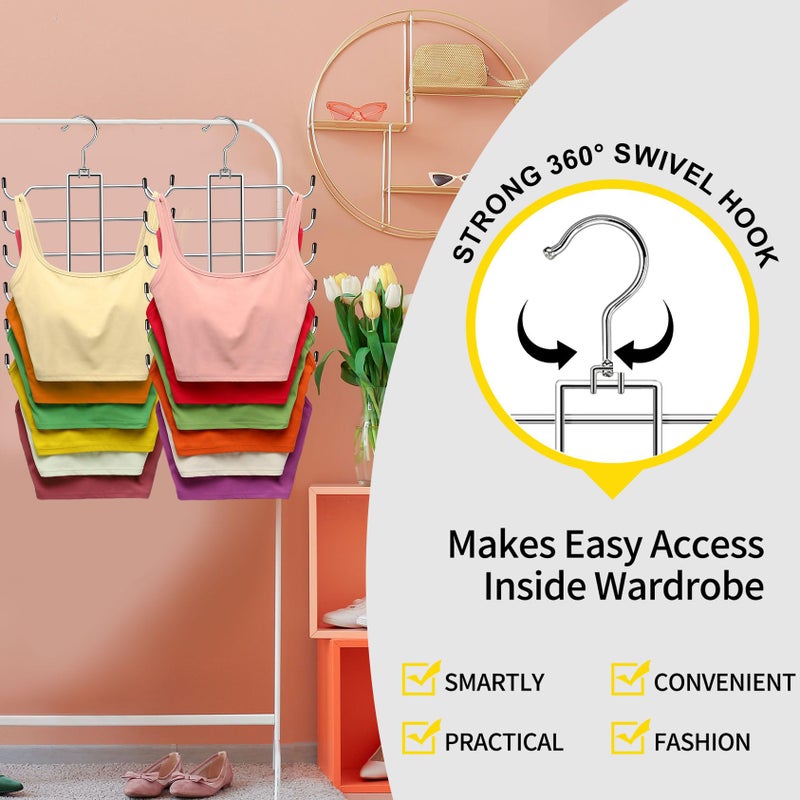 CLODSPAC Metal Tank Top Hanger 2 Pack, Space Saving Bra Organizer with 24 Easy Access Hooks, 360Â° Swivel Closet Organizers and Storage, Apartment College Dorm Room Essentials, Small Space Organization Solution - Image 5