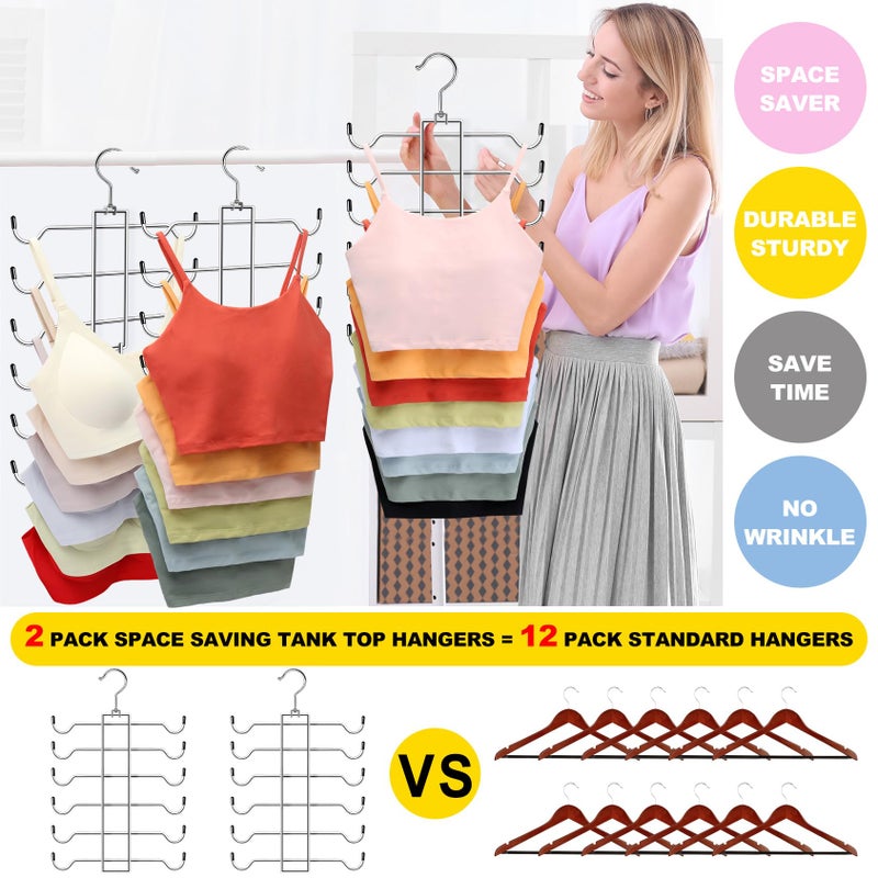 CLODSPAC Metal Tank Top Hanger 2 Pack, Space Saving Bra Organizer with 24 Easy Access Hooks, 360Â° Swivel Closet Organizers and Storage, Apartment College Dorm Room Essentials, Small Space Organization Solution - Image 4