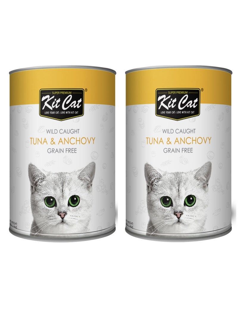 Kit Cat 2pcs Wild Caught Tuna & Anchovy Cat Wet Food 2x400g - Image 1