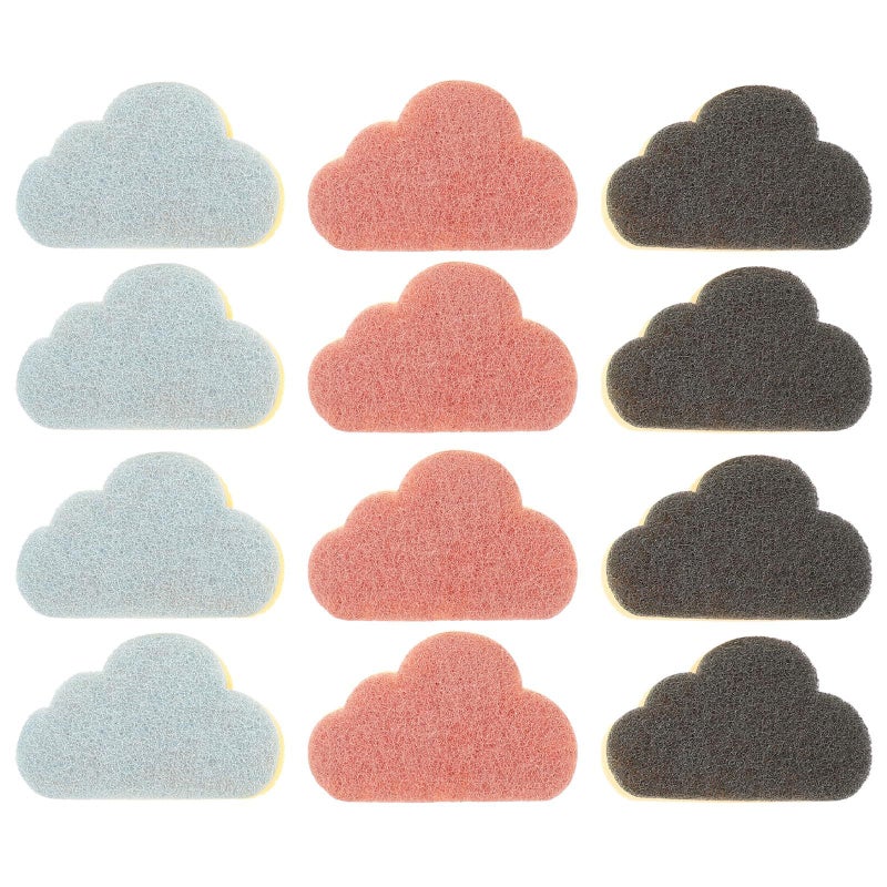 12 Pcs Cloud Shaped Kitchen Cleaning Sponges Set Dual Tone Dish Scrubbers Practical Non Scratch Household Cleaning Tool - Image 2