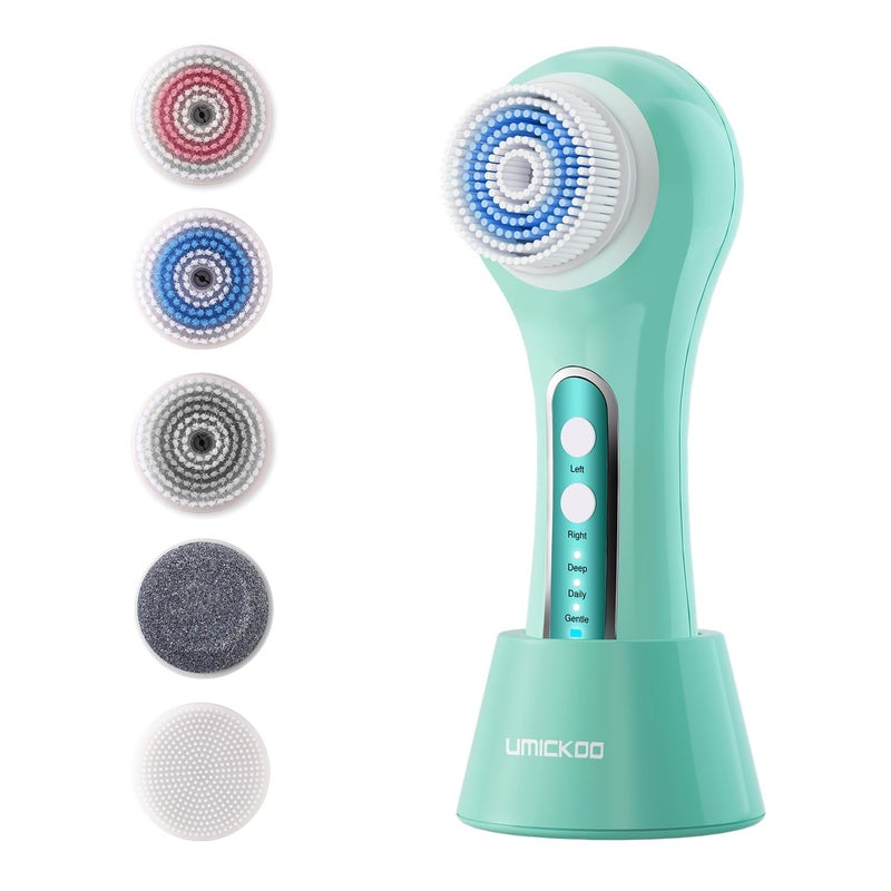 UMICKOO Face Scrubber ExfoliatorFacial Cleansing Brush Rechargeable IPX7 Waterproof with 5 Brush HeadsElectric Face Spin Brush for Exfoliating Massaging and Deep Cleansing