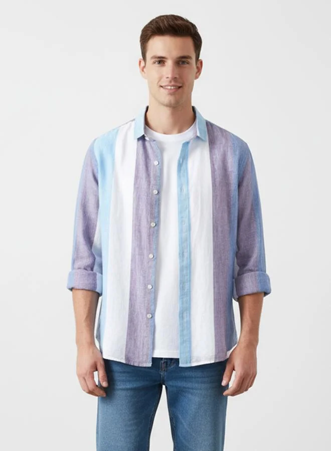 Take Two Take Two Men Blue Striped Casual Shirt