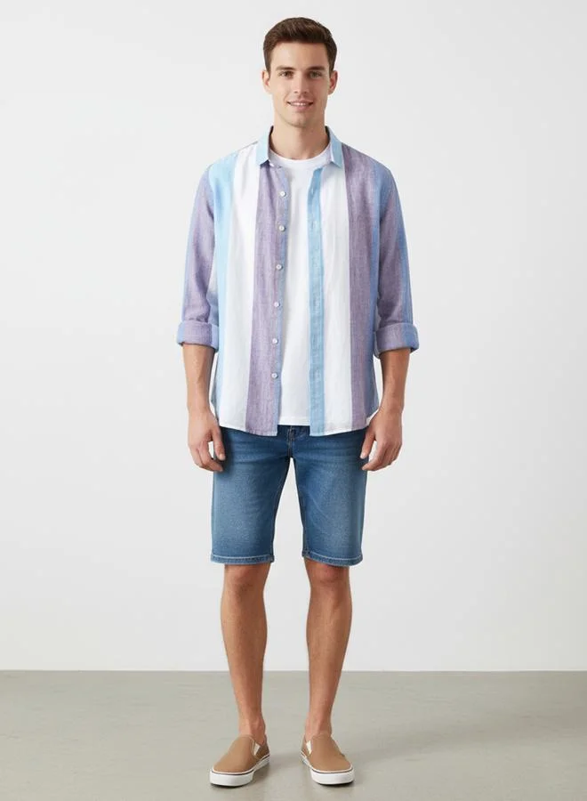 Take Two Take Two Men Blue Striped Casual Shirt