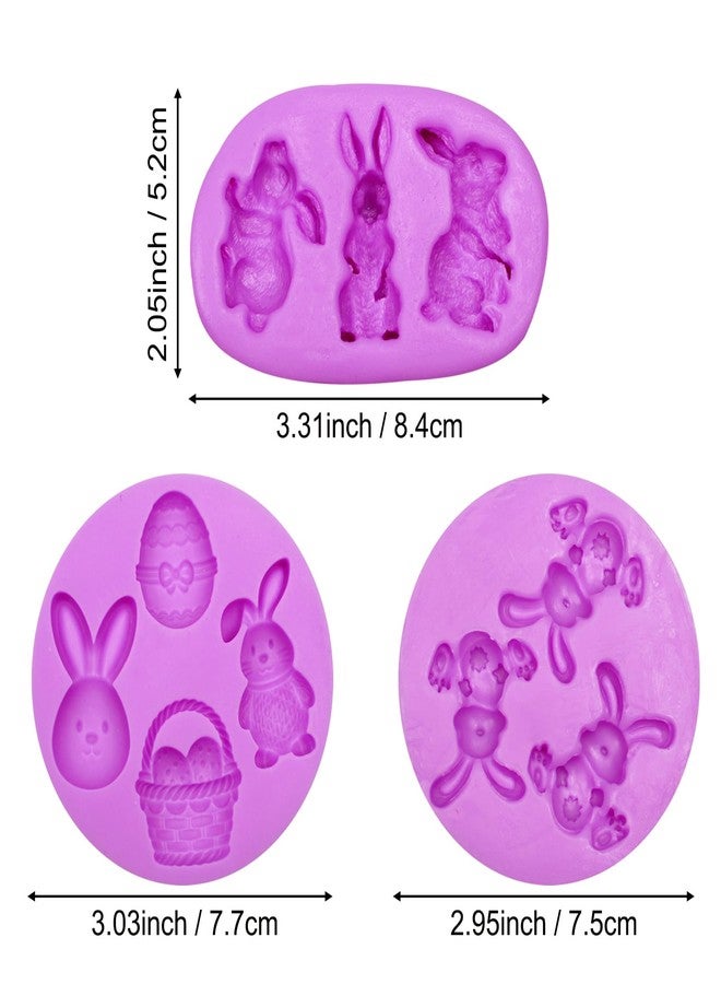 acvcatto Easter Bunny Silicone Molds, 3 Piece Set, Purple, Rabbit Egg Basket Fondant Molds, for Cupcake Cookie Baking Cake Decorating Easter Holiday Spring Party DIY Candy - Image 2