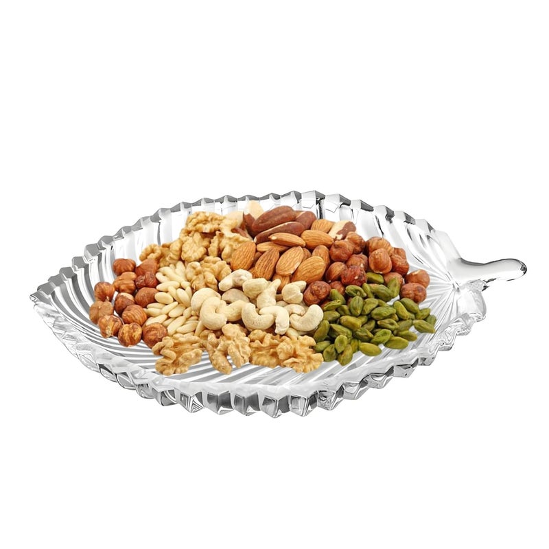 SARVYA SHOP SARVYA SHOP Leaf Shape Glass Tray Plate for Serving | Useful for Diwali Home Decoration, Living Room | Best for Dry Fruits, Fruits, Snacks, Sweets, Chocolates - Image 1