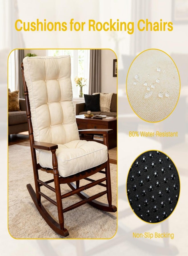 YZ HOME وسادة كرسي هزاز من YZ HOME، طقم وسائد سميكة للمقعد والظهر مع رغوة الذاكرة، وسادة كرسي مانعة للانزلاق مع أربطة للكراسي الهزازة الداخلية والخارجية، بيج، 28 × 18 × 5/18 × 18 × 5 - Image 5