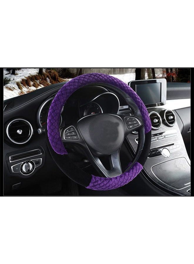 Mayco Bell Winter 38cm Premium Soft Short Fur Car Steering Wheel Cover High-Density Warm Plush Steering Wheel Protector Cover Purple - Image 2