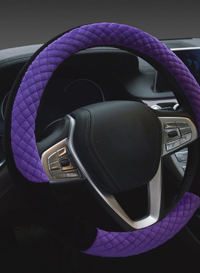 Mayco Bell Winter 38cm Premium Soft Short Fur Car Steering Wheel Cover High-Density Warm Plush Steering Wheel Protector Cover Purple - Image 1