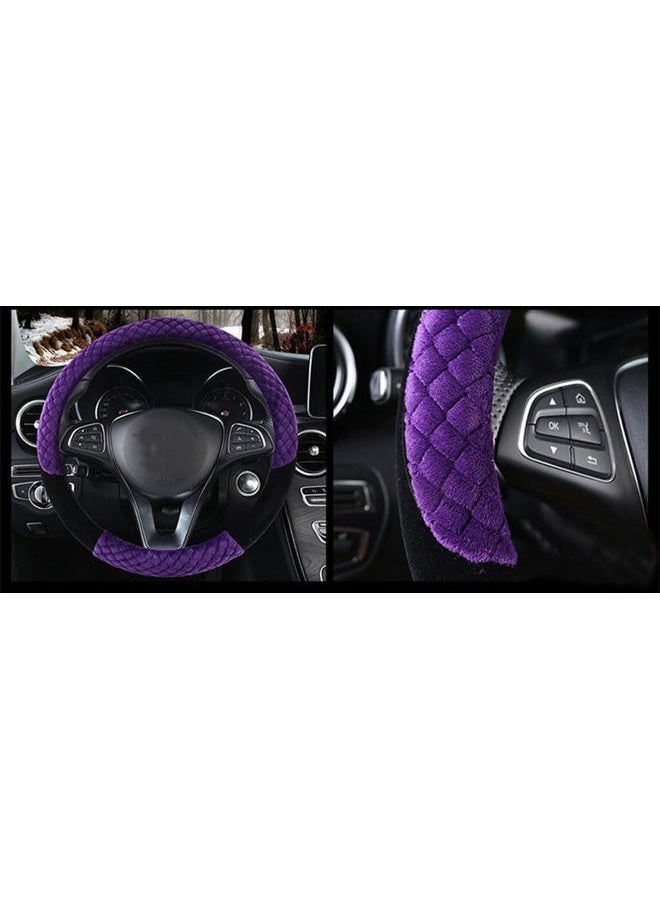 Mayco Bell Winter 38cm Premium Soft Short Fur Car Steering Wheel Cover High-Density Warm Plush Steering Wheel Protector Cover Purple - Image 3