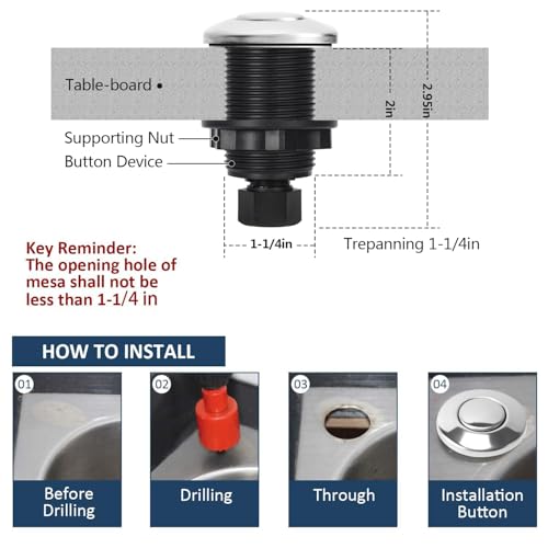 Etoolcity Garbage Disposal Air Switch Kit Sink Top Waste Disposal Stainless Steel On/Off Air Button Food and Waste Disposals Part by Etoolcity - Image 5