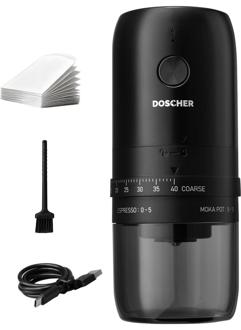 DOSCHER Portable V60 Burr Coffee Grinder with 40 Adjustable Settings & 25g Capacity, 1800mAh Rechargeable Coffee Bean Grinder with Conical Ceramic Burr, for Travel, Camping, Office, Espresso, etc - Image 1