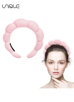 Unique Sponge Spa Headband For Women, Big Spa Hairband For Washing Face, Face Skincare Makeup Headband, No Slip Thick Hair Hoop For Spa For Makeup Removal, Pink  - Image 1