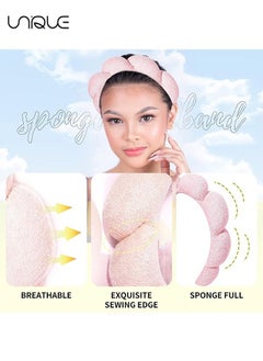Unique Sponge Spa Headband For Women, Big Spa Hairband For Washing Face, Face Skincare Makeup Headband, No Slip Thick Hair Hoop For Spa For Makeup Removal, Pink  - Image 3