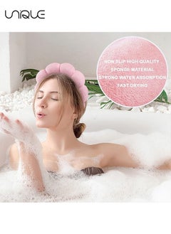 Unique Sponge Spa Headband For Women, Big Spa Hairband For Washing Face, Face Skincare Makeup Headband, No Slip Thick Hair Hoop For Spa For Makeup Removal, Pink  - Image 5
