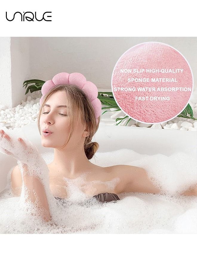 Unique Sponge Spa Headband For Women, Big Spa Hairband For Washing Face, Face Skincare Makeup Headband, No Slip Thick Hair Hoop For Spa For Makeup Removal, Pink  - Image 5