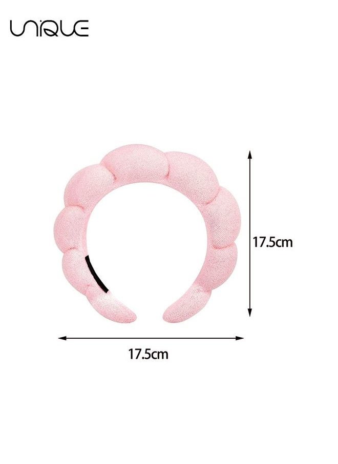 Unique Sponge Spa Headband For Women, Big Spa Hairband For Washing Face, Face Skincare Makeup Headband, No Slip Thick Hair Hoop For Spa For Makeup Removal, Pink  - Image 2