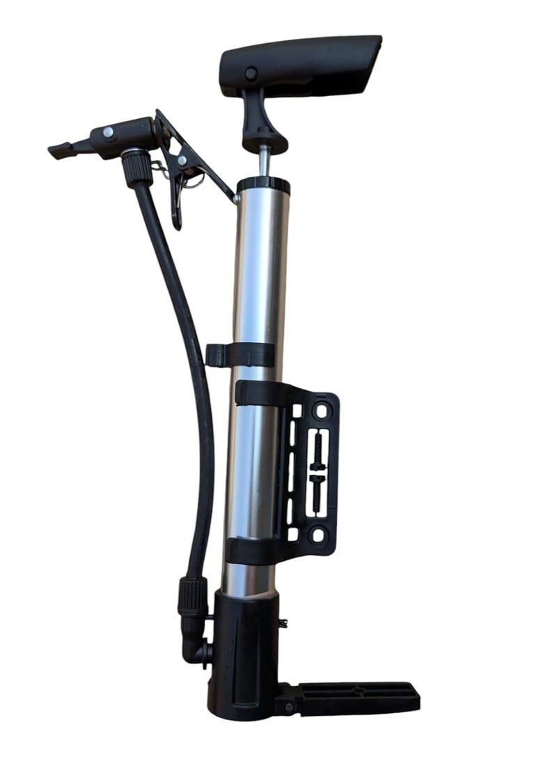 منفاخ للدراجة . مضخه هوائية للدراجات + حامل للتركيب على الدراجة مزود بخرطوم ومناسب لجميع الاطارات والاستخدامات لون فض - Image 1