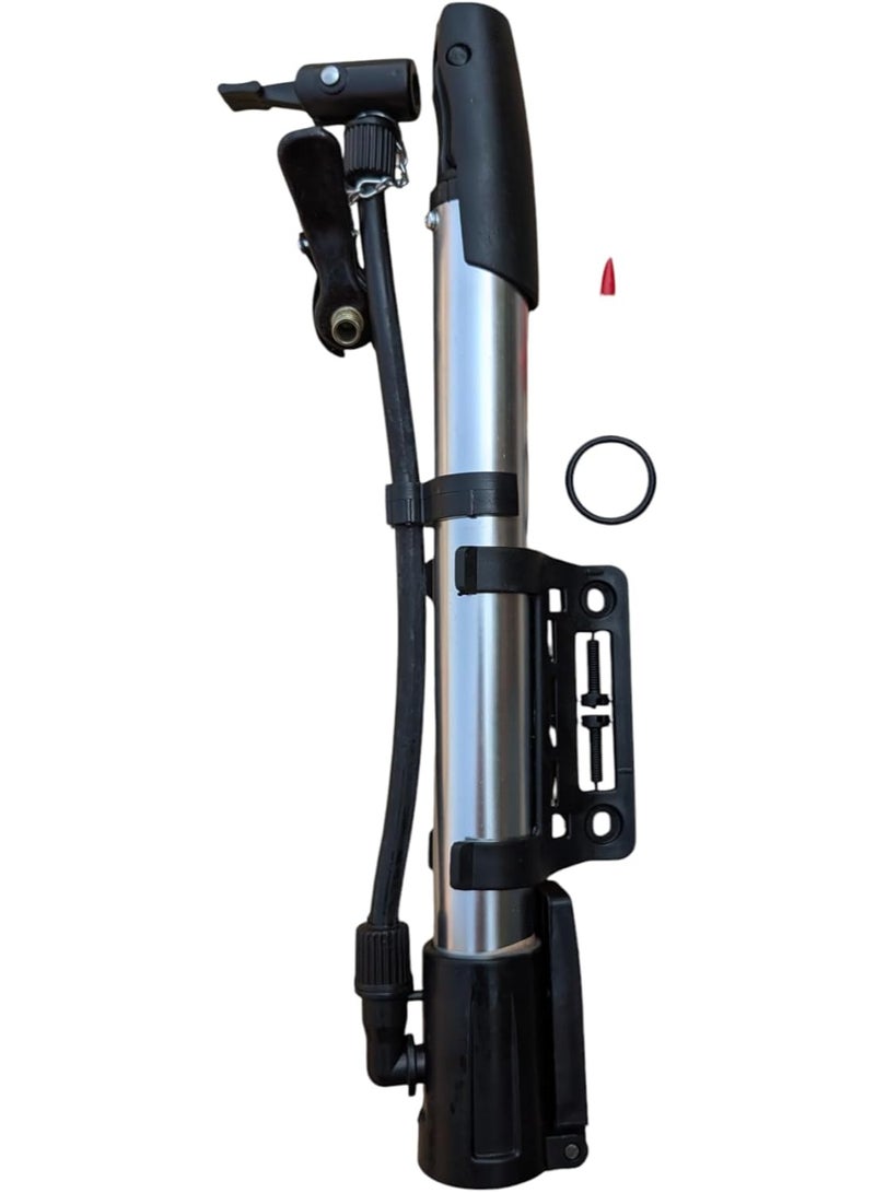 منفاخ للدراجة . مضخه هوائية للدراجات + حامل للتركيب على الدراجة مزود بخرطوم ومناسب لجميع الاطارات والاستخدامات لون فض - Image 3