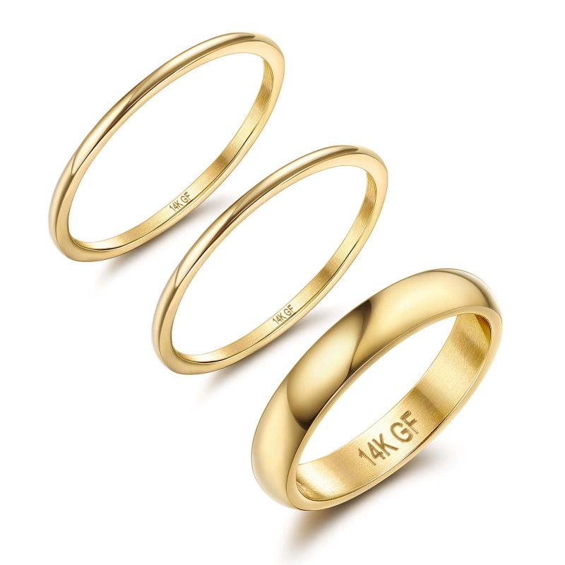 Jstyle 14K Gold Filled Stacking Rings for Women, Minimalist Stackable Gold Rings, Dainty Non Tarnish Pinky Thumb Statement Thin Band Rings Set, Comfort Fit 1mm 3mm Size 7 - Image 1