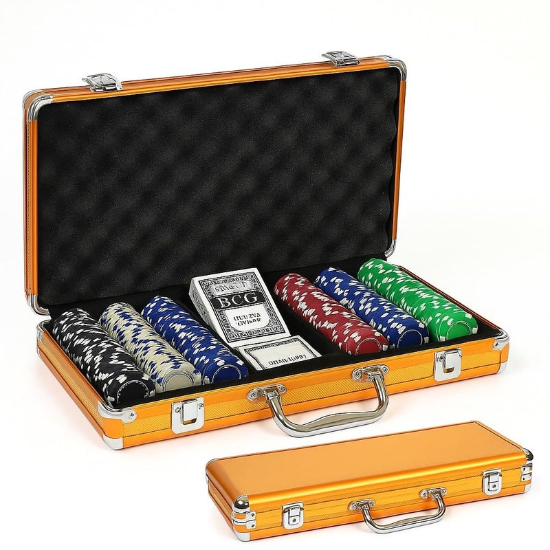 KNK طقم رقائق البوكر الفاخرة - مجموعة كاملة من ألعاب الورق مع نرد ورقائق متميزة وبطاقة حمل، مثالية للعبة الروليت وليالي المرح العائلية (300 قطعة من رقائق البوكر) - Image 1