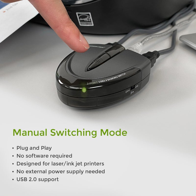 IOGEAR 2 Port USB 2.0 Switch - Auto Printer Switch - Manually or Auto Control - LEDs Indicate - Plug n Play - GUB231 - Image 5