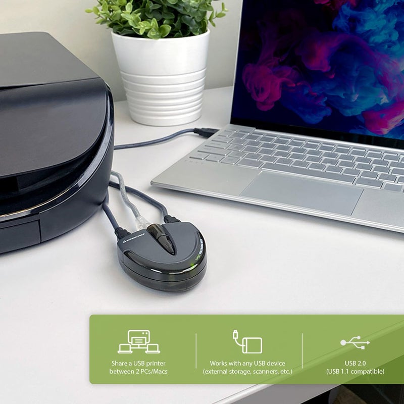 IOGEAR 2 Port USB 2.0 Switch - Auto Printer Switch - Manually or Auto Control - LEDs Indicate - Plug n Play - GUB231 - Image 3