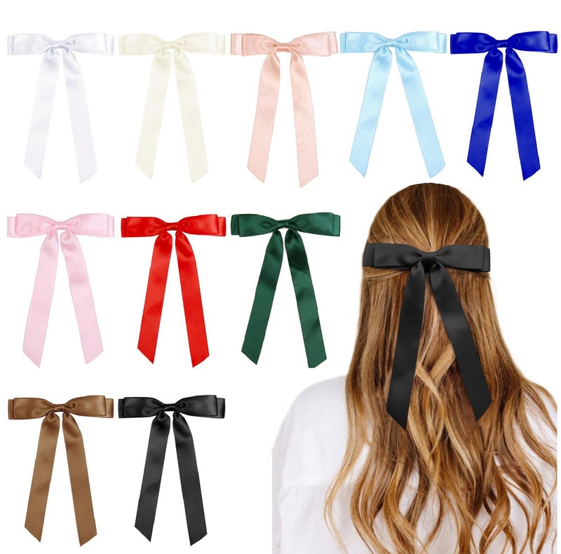 Tobeffect Hair Bows for Women Girls Satin Ribbon Bow, Cute Bow Hair Accessories 10PCS Multicolor - Image 1