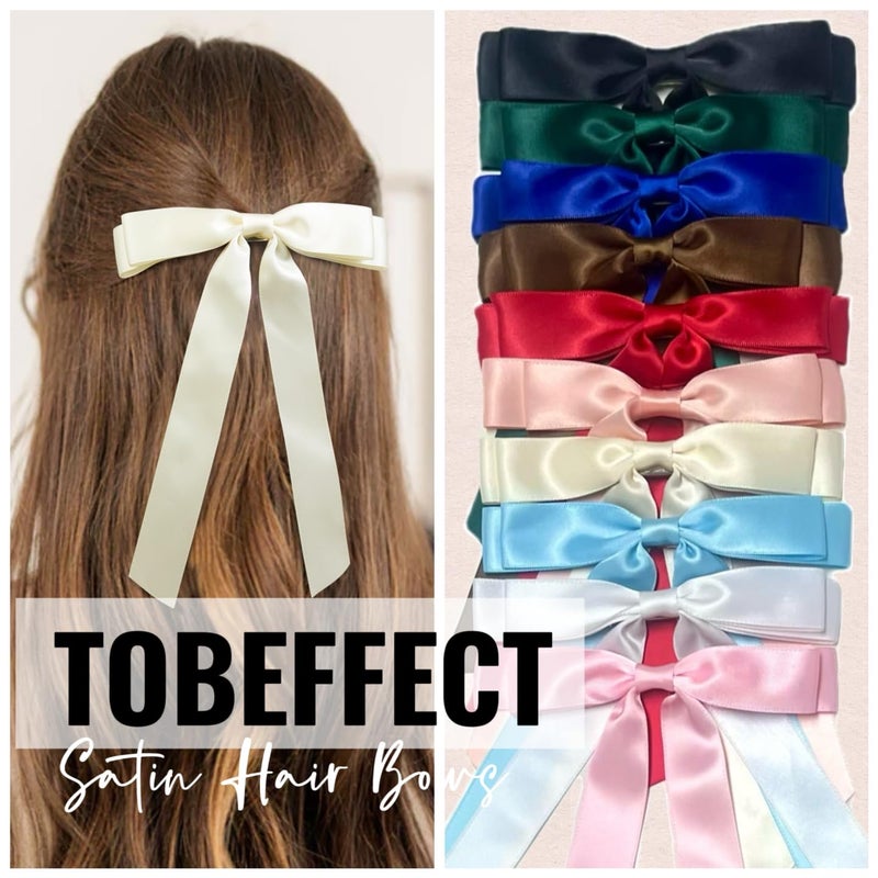 Tobeffect Hair Bows for Women Girls Satin Ribbon Bow, Cute Bow Hair Accessories 10PCS Multicolor - Image 2