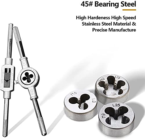 Hetkrishi 20pcs Hss Tap & Die Set M3-M12,Metric Sizes,Tap & Dies With Tap Wrench & Round Die Handle Complete Set - Image 2