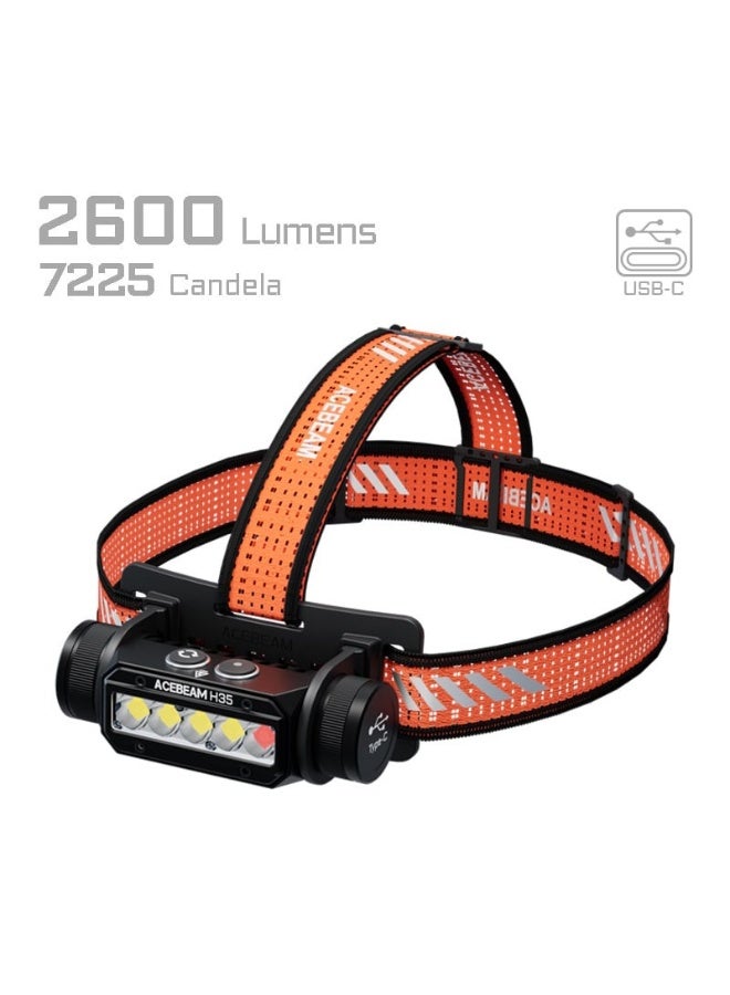 ACEBEAM مصباح رأس صناعي Acebeam H35، 2600 لومن، مسافة شعاع 170 متر، مصدر ضوء مزدوج أبيض وأحمر (مغامرات في الهواء الطلق، الصيد ليلاً، العمل الصناعي) - Image 1