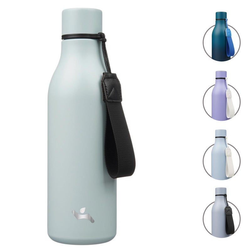 Insulated Water Bottle with Strap18 oz Double Wall Stainless Steel Vacuum Bottles Metal Water FlaskFoggy Blue