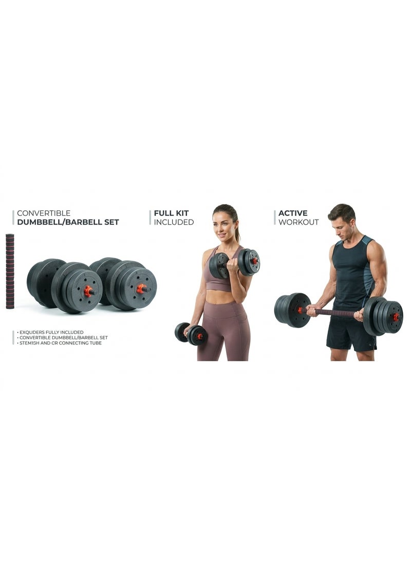 أكسوكس مجموعة دمبل وباربل قابلة للتعديل 20 كجم من Axox Fitness – مجموعة أوزان للمنزل من البولي بروبيلين مع صفائح قفل سريع، مقابض إسفنجية، مجموعة تدريب قوة قابلة للتحويل لتمارين الجسم الكامل - Image 2