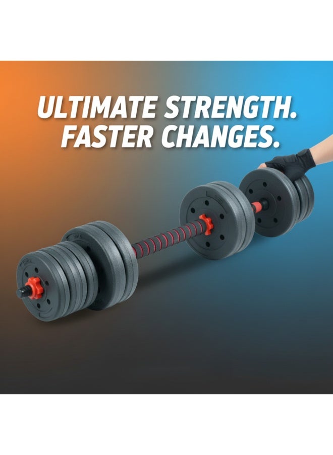 أكسوكس مجموعة دمبل وباربل قابلة للتعديل 20 كجم من Axox Fitness – مجموعة أوزان للمنزل من البولي بروبيلين مع صفائح قفل سريع، مقابض إسفنجية، مجموعة تدريب قوة قابلة للتحويل لتمارين الجسم الكامل - Image 3