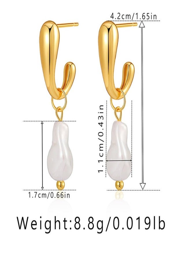 Aaishwarya Baroque Style Brass 18K Gold-Plated Pearl Earrings with Elegant Shell drop Beads Ear Buckle for Women & Girls - Image 3
